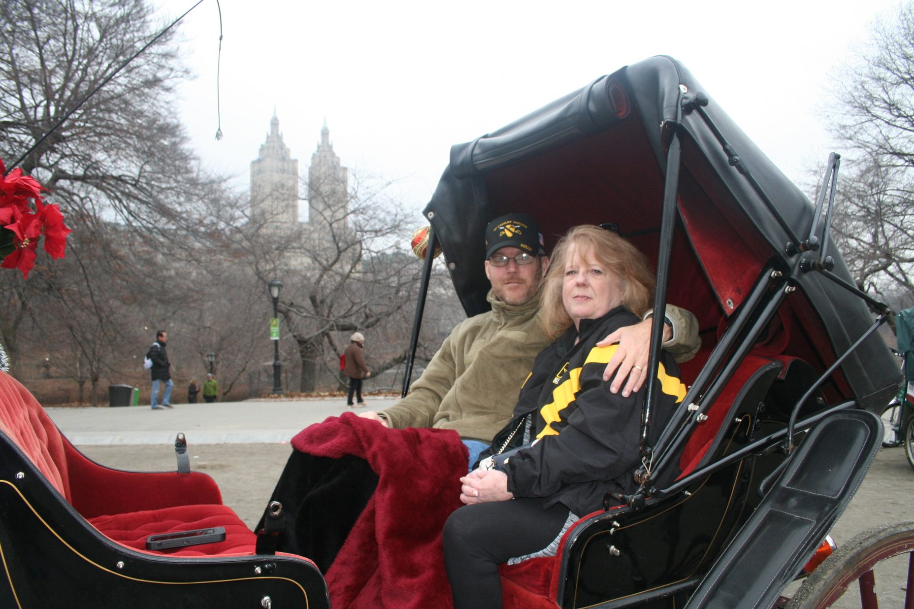Robert and Guinndolyn in a horse-drawn carriage in Central Park