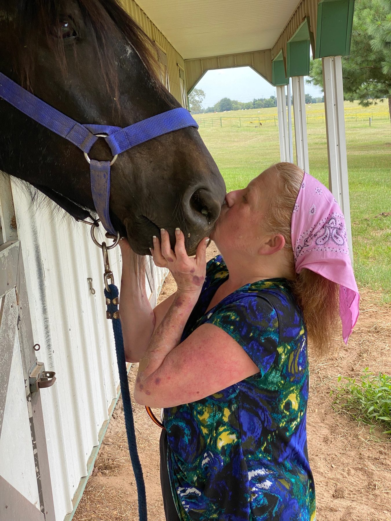 Guinn Sharpe kissing one of the sanctuary horses on the nose